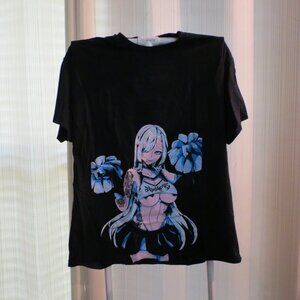 Bad Habits Anime Graphic Black Tee with Blue Design, Size XL